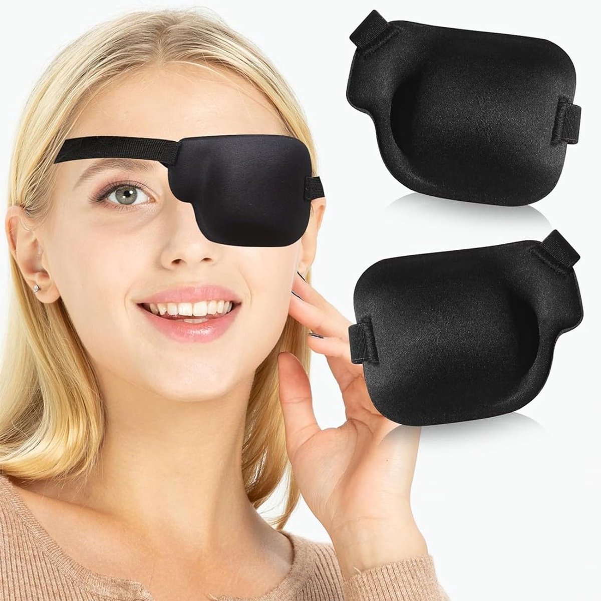 Dailygoods- Oogpatches 2 stuks - Verstelbaar - Zijden materiaal - Comfortabele 3D-vorm - Herbruikbaar - Elastische band - Oogmasker