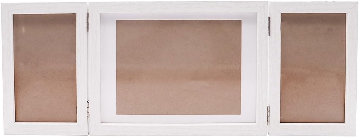 Dailygoods- Fotolijst Drievoudig - Wit Houteffect - Opvouwbaar - Voor 10x15 cm/13x18 cm Foto's - Kristalhelder Glas - Ruimtebesparend - Fotoalbum