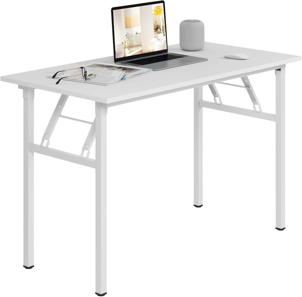 sogesfurniture Opvouwbare Tafel Kantoor Studie Schrijfbureau Computer PC Laptop Tafel Werkstation Eettafel Gaming Tafel, Geen Installatie Nodig, 75x60x100cm, Wit AC5W-100-SF