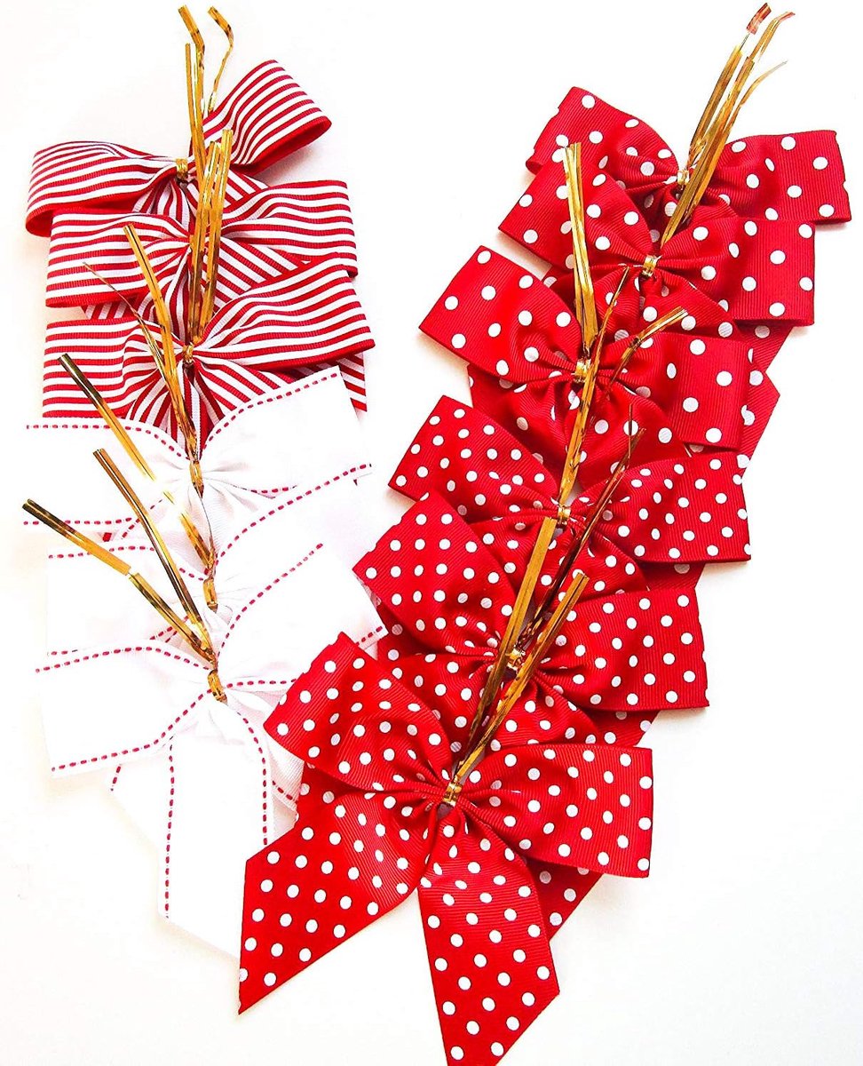 Strikken Karo Vichy punten met extra lange bevestigingsclip lint Vichyband cadeaustrik Kerstmis 12 x 12 cm (rood met wit)