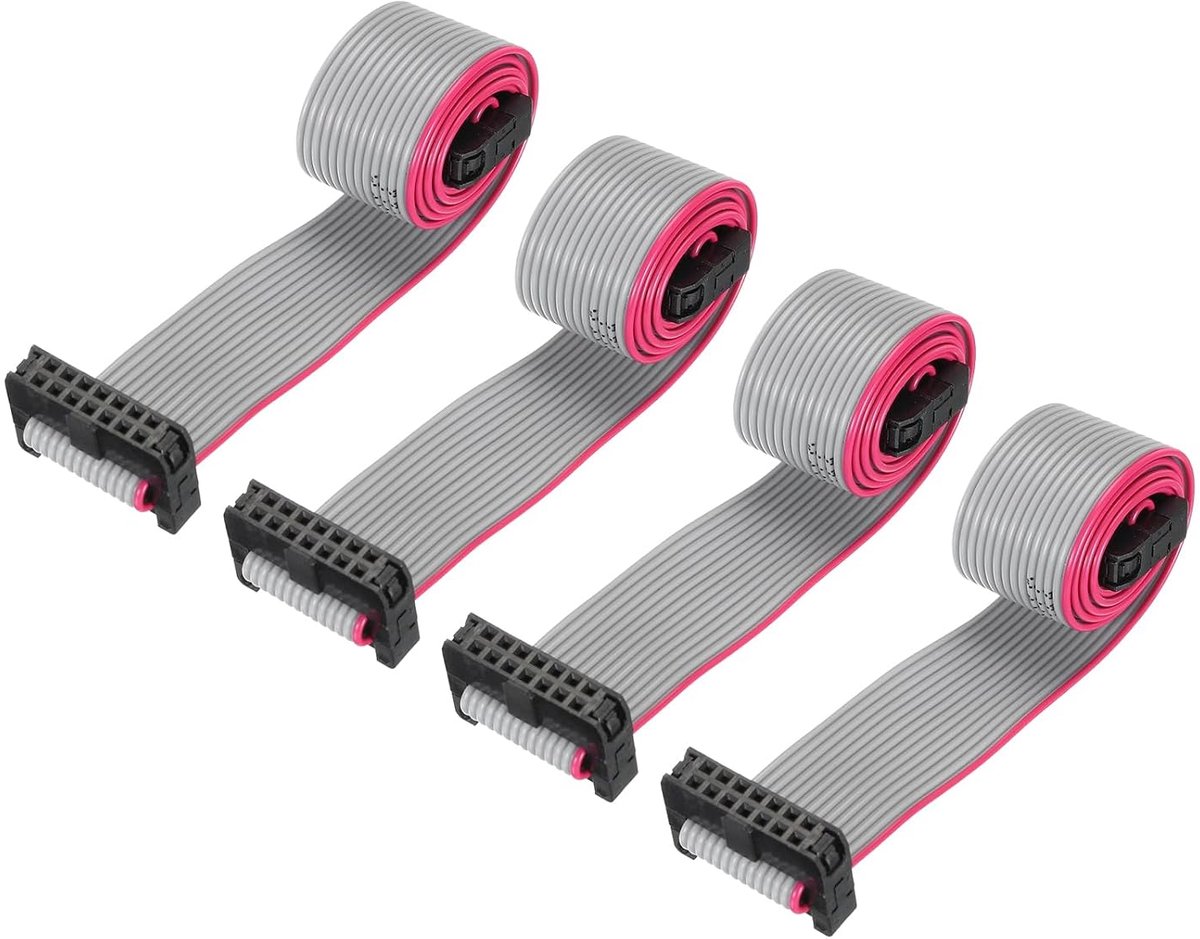 Platte lintkabel IDC 14-polig, 1,27 mm pitch FC naar FC connector, lengte 30 cm, grijs, voor computer, led-display, DVD, 4 stuks