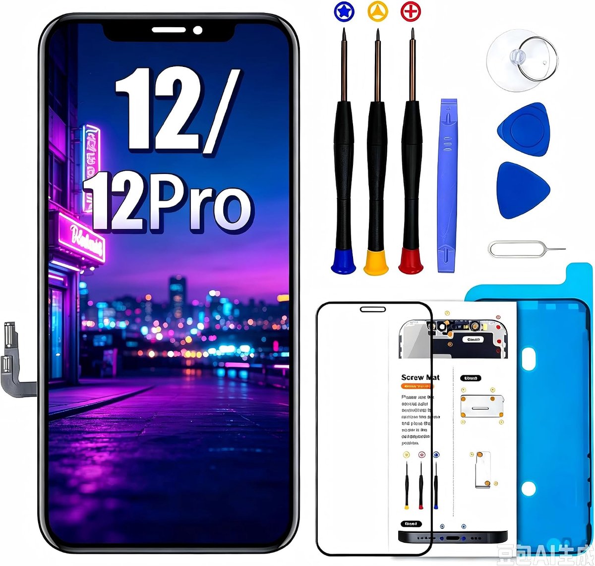voor iPhone 12/12 Pro LCD-scherm vervanging 6,1 inch display digitizer montage aanraakscherm, met framemontage reparatiegereedschap