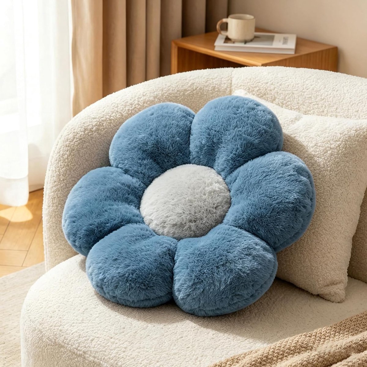 sierkussen blauw zacht pluizig bloem zitkussen schattig kamerdecoratie en pluche kussen voor slaapkamer, bank, stoel