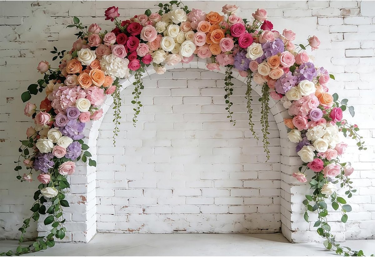 2,2 x 1,5 m Vintage Bakstenen Muur Achtergrond Bloemen Boog Meisje Verjaardag Bruiloft Fotografie Achtergronden Bruids Douche Kinderen Volwassen Verjaardagsfeestje Decoraties Banner Studio
