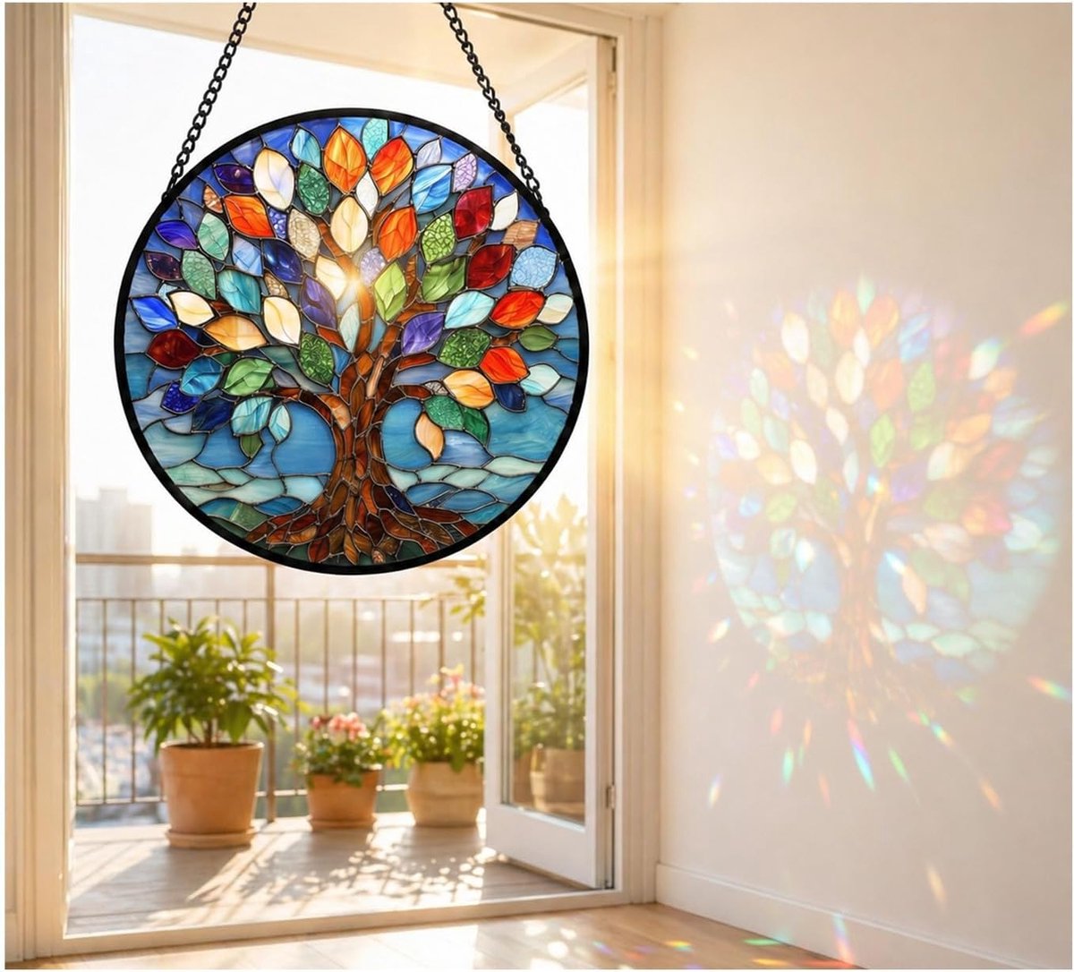 levensboom Tifstijl van acryl, 2D zonnevanger om op te hangen voor tuin en terras, kunsthanger voor ramen en terras