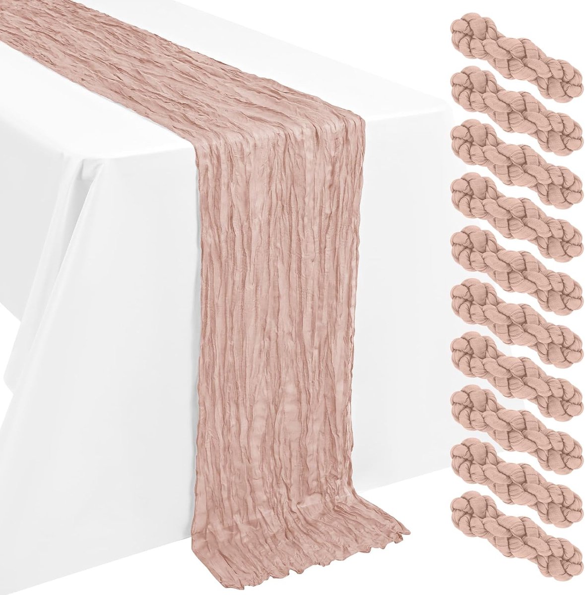 Tafellopers van mousseline, stoffig roze, 55x300 cm