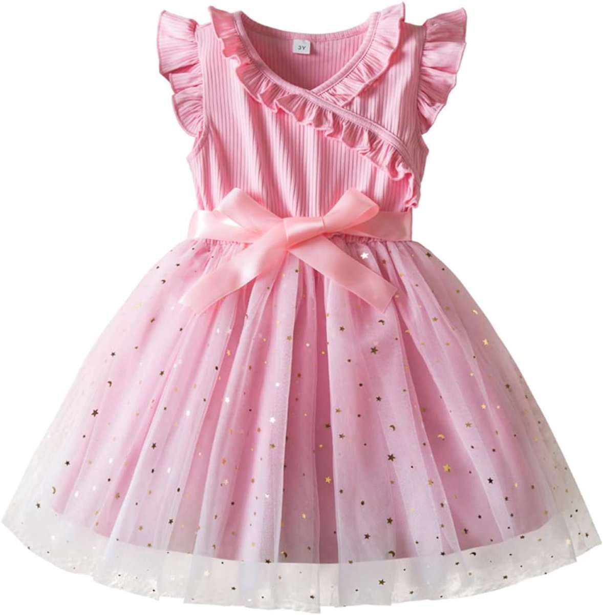 jurk voor kleine meisjes, ruches, mouwloos, lange mouwen, tule jurk met strik, schattig zomerjurk, herfst, feest, prinsessenjurk, zomerjurk, 2-6 jaar