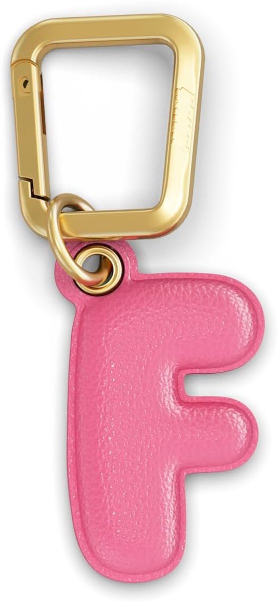 Bedelletter F - Materiaal met lederen effect - Inclusief gouden metalen gesp - Roze, Metaal
