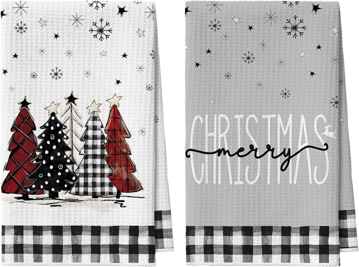 Mode Buffalo Plaid Sneeuwvlokboom Vrolijk Kerstfeest Keukenhanddoeken Vaatdoeken, 42x65 cm Ster Microvezel Doek Keuken Droog Decoratie Set van 2