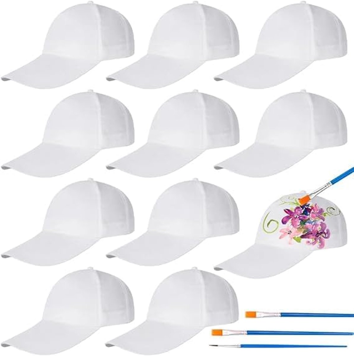 10 stuks baseball caps graffiti cap knutselset kinderen caps om te beschilderen baseballcaps DIY set kinderen witte baseballpet voor cadeau-ideeën basecap kinderen jongens meisjes