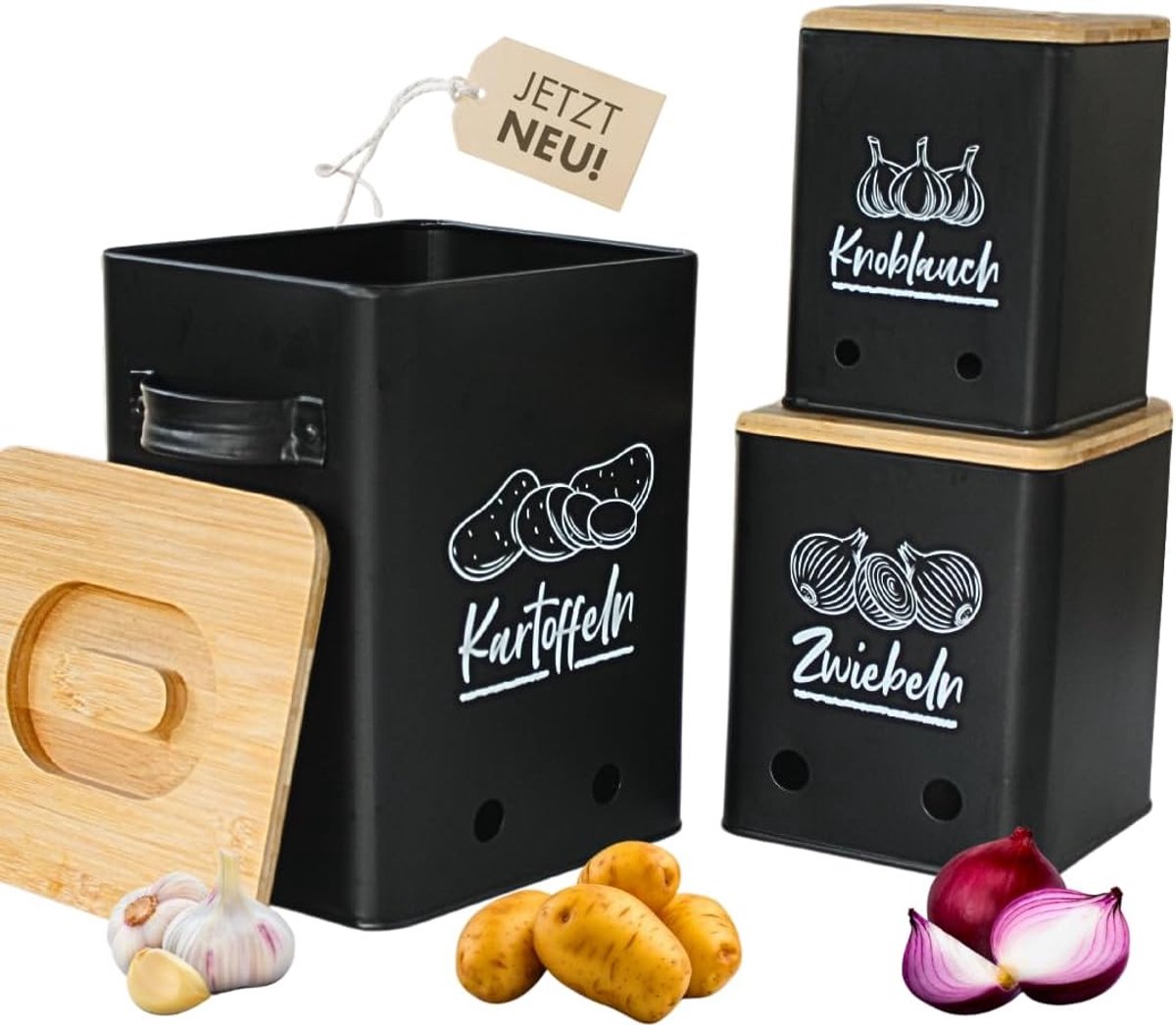Set van 3, een echte blikvanger in je keuken. Creëer orde met deze stijlvolle set voorraaddozen en enthousiaste vrienden en familie (zwart)