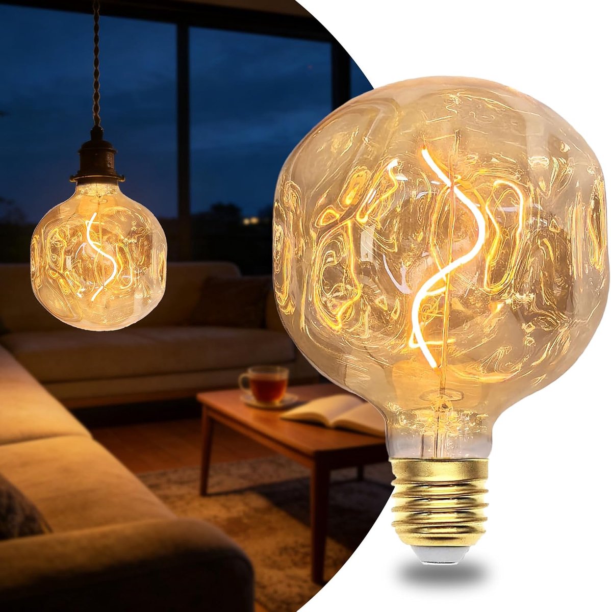 E27 LED-lamp, dimbaar 3W warm wit Edison-lamp, retro decoratieve lamp voor woonkamer/slaapkamer/eetkamer/keuken/bar - amber (125 mm)