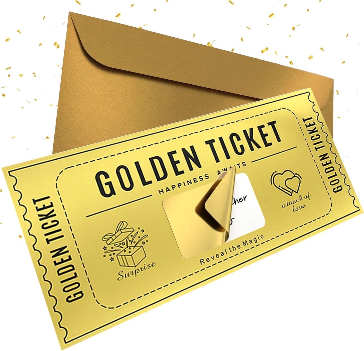 1 set gouden ticket, kraslot onthult gepersonaliseerde plastic voucher om zelf in te vullen, herinneringskaart voor Valentijnsdag, Kerstmis en feestelijke momenten
