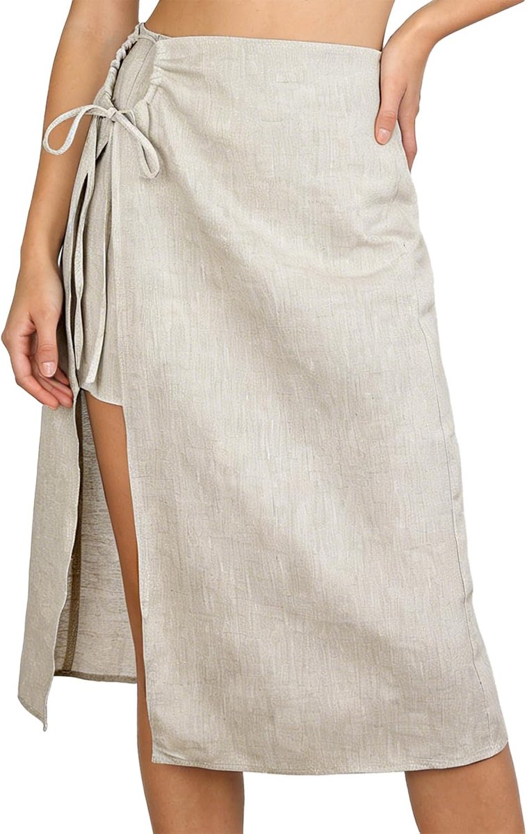 Rokken dames zomer linnen midi rok knielange zomerrok elastische taille wikkelrok A-lijn midi-rok elegante casual vrouwen strand rokken