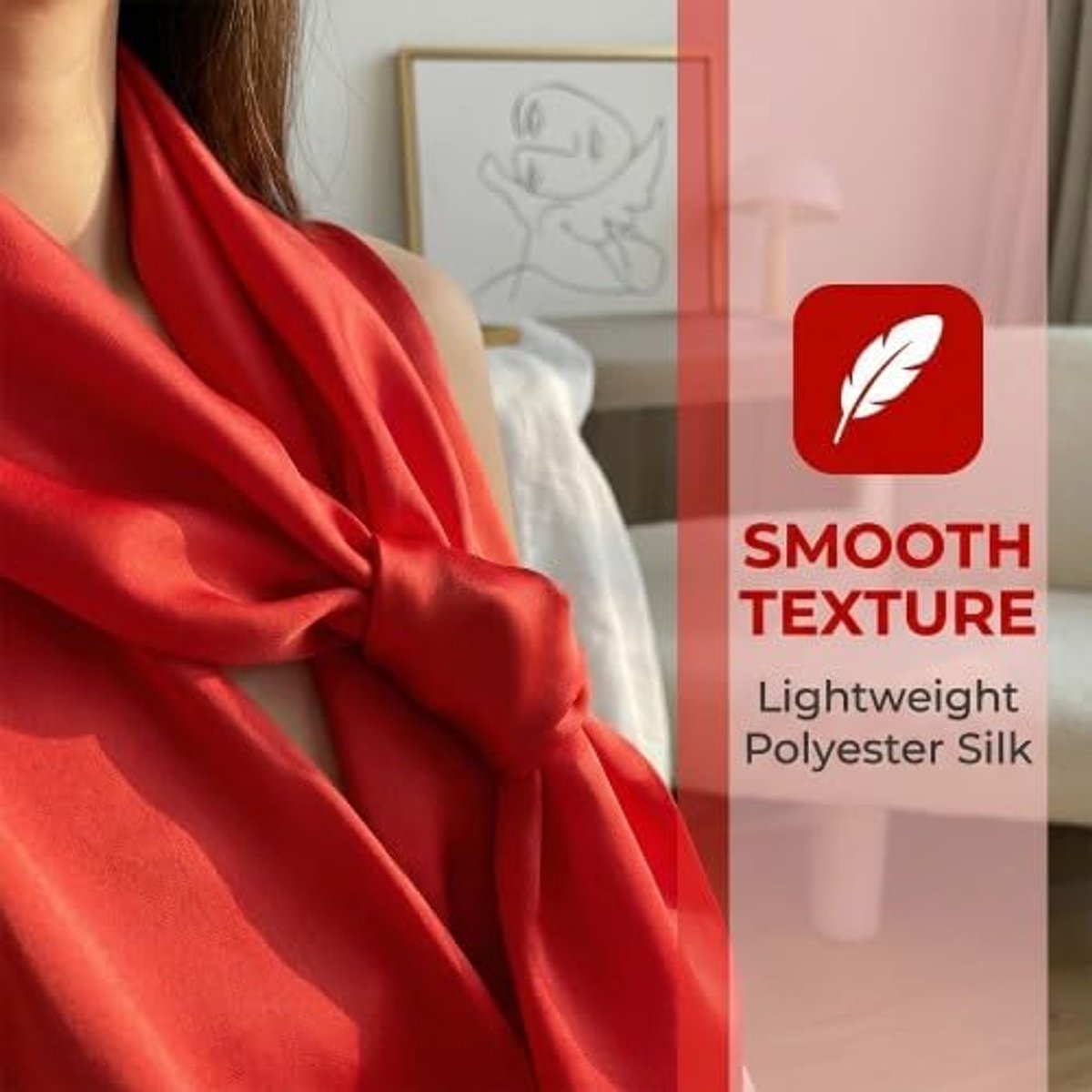 Satijnen Sjaal Voor Dames, Lange Smalle Sjaal Van Satijn, Elegant Bandana Voor Vrouwen, Bruiloft,Feest, Carnaval, Herfst Winter Accessoire (Rood, 14x145 cm)