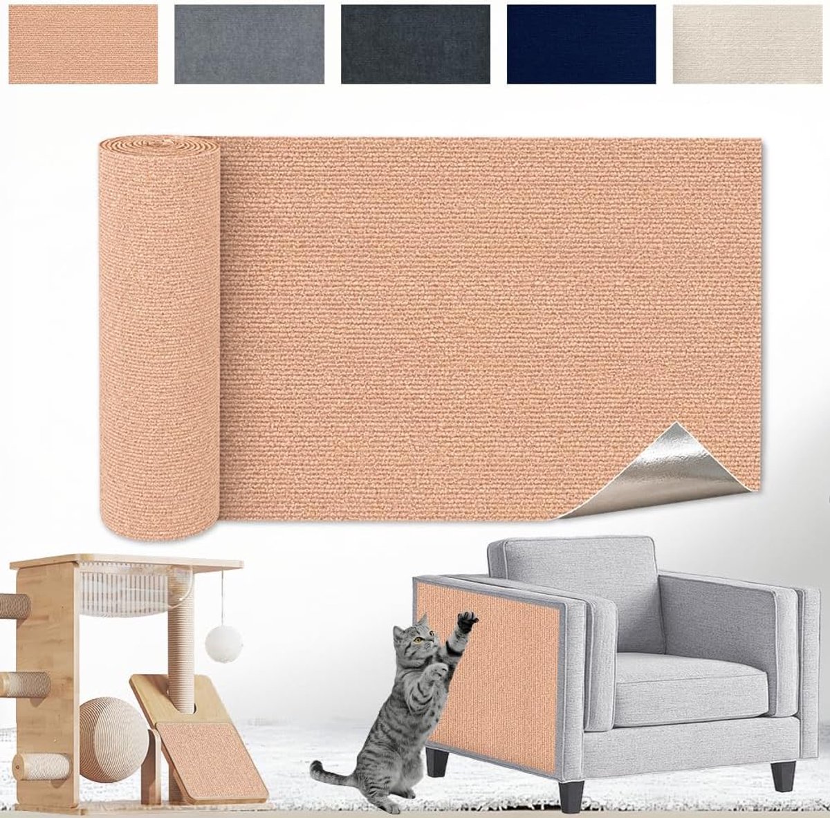 200 cm x 40 cm zelfklevende krabmat kat, doe-het-zelf krabplank kat, krasbescherming bank, kat, krabmat, anti-kras tape voor kattenstandaard, houten handvat, kattentoren