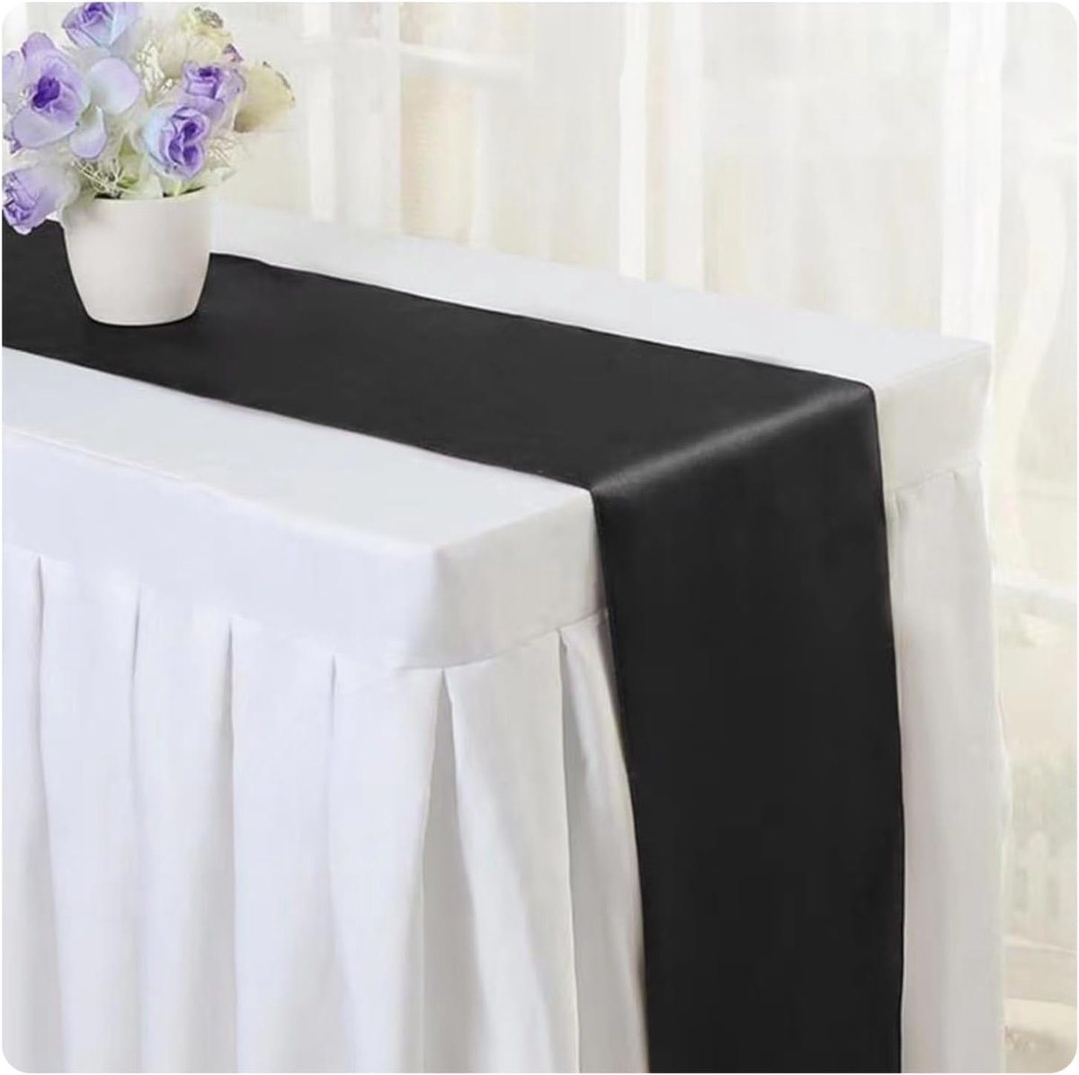 tafelloper 30 x 275 cm romantische bruiloftstafelloper satijn tafelloper bruiloft tafelkleed effen gladde eettafelloper voor feest tafeldecoratie zwart 2 stuks