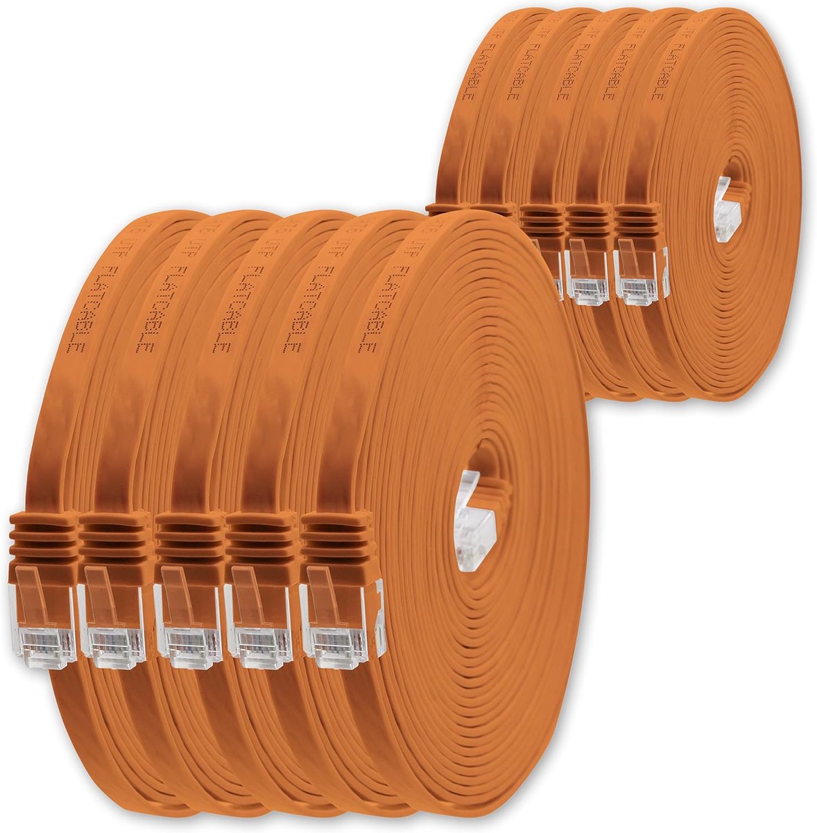 1aTTack.de 2m CAT6 Platte Ethernetkabel RJ45 1000 Mbit, 10 stuks - oranje