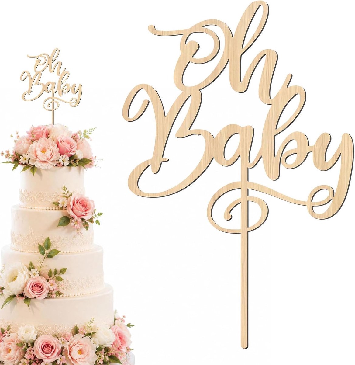 Baby Houten taarttopper, babyshower cake topper, geslachtsonthulling, cake-insteeker voor babyshower, een luiercadeau, Gender Reveal partijdecoratie, Stijl-1