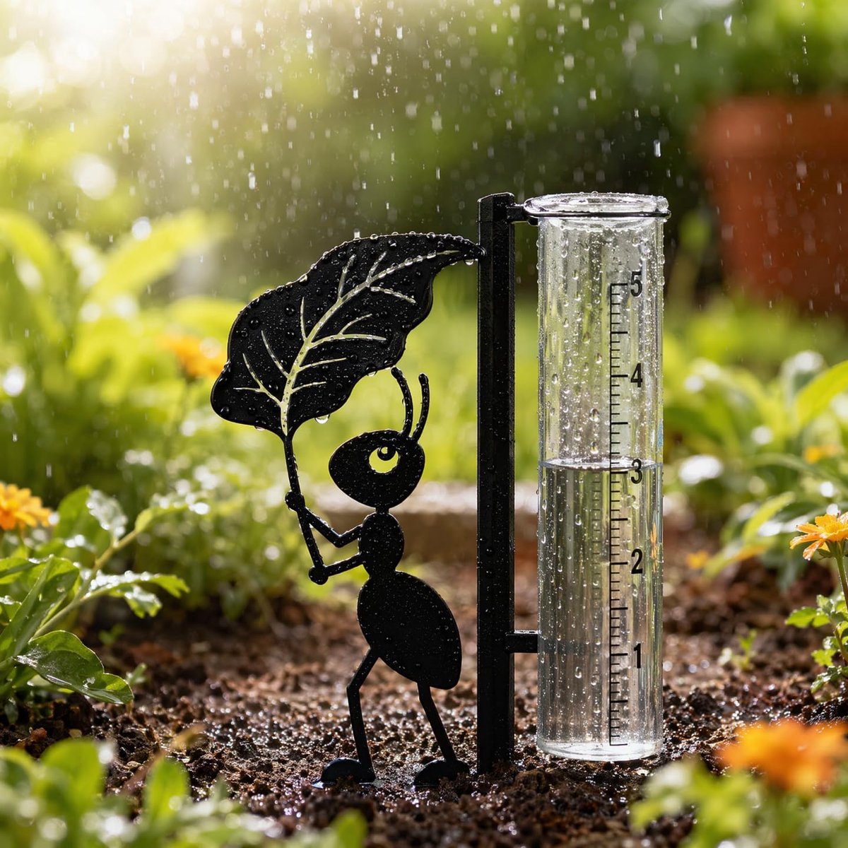 Regenmeter voor tuin, regenmeter, vorstbestendig, tuindecoratie, reserveglas, neerslagmeter voor tuinliefhebbers, voor binnenplaats, terras, gazon, landschap, terras (B)