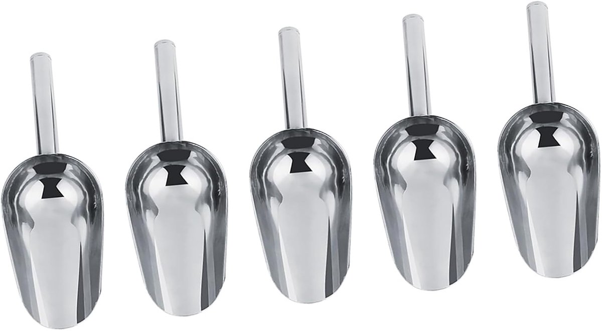 IJsklemmen voor zoete snoepbuffet, 5 x suikerlepels of 5 x ijsklemmen, bruiloft snoepbuffet, bar, thuiskeuken, mini-set van roestvrij staal (5 x schep)