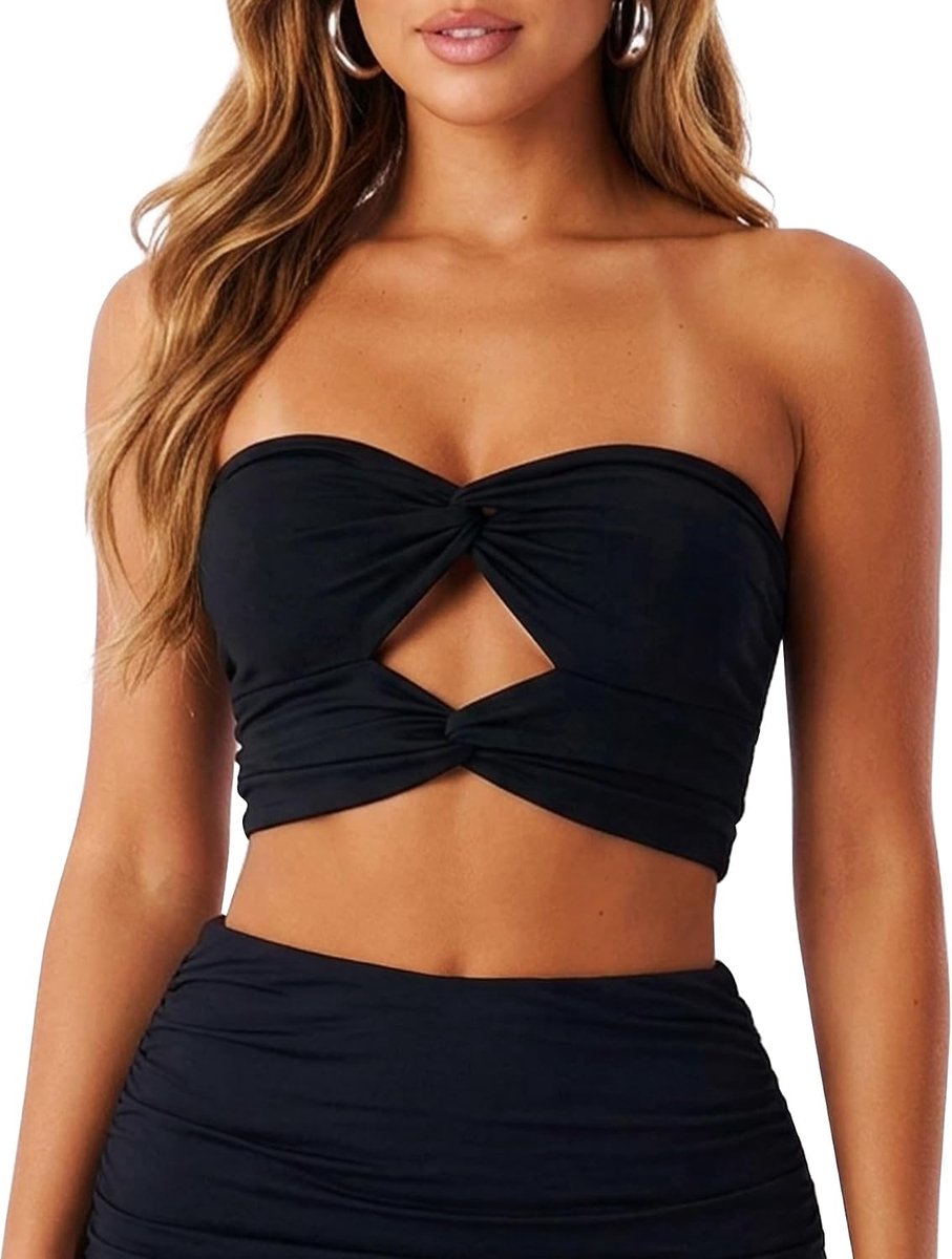 Bandeau-top voor dames, crop-top, schoudervrij, cut-out twist design, bovenstuk