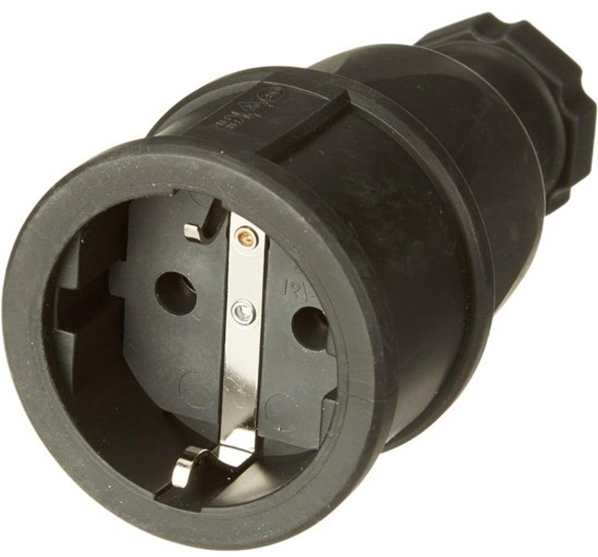 Geaarde Koppeling - Stekker Eindstuk - Stroom Aansluiten - Massief Rubber - 250V 16A - Zwart