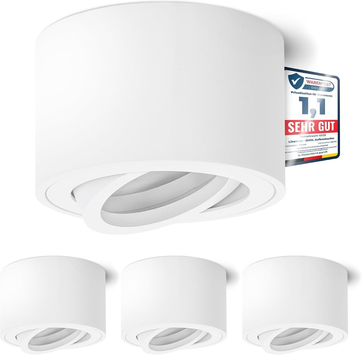 Downlight extra plat zwenkbaar in mat wit & rond - opbouwlamp Ø 80 mm voor LED-modules