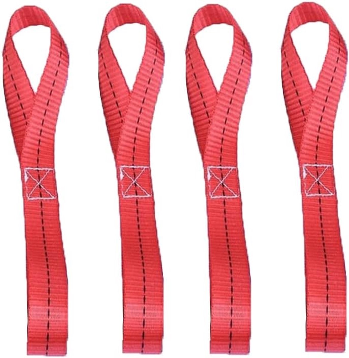 Set van 4 zachte lusbanden voor zware motorfietsen 2,5 x 40 cm nylon bagageriemen, draagvermogen 800 kg voor ATV UTV motorfietsen, scooters kamperen, klimmen, hangbevestigingen - rood