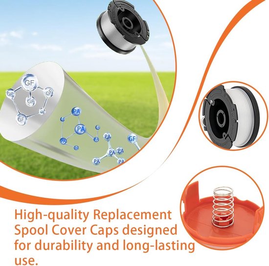 Trimmerspoel met lijn, 2 stuks elektrische trimmers, compatibel met Black Decker, vervang AF-100 ST5530-GB GLC3630L20-GB STC1820PC-GB BESTA530-GB BESTA525-GB (met 1 dop, 1 veer) — afbeelding 2