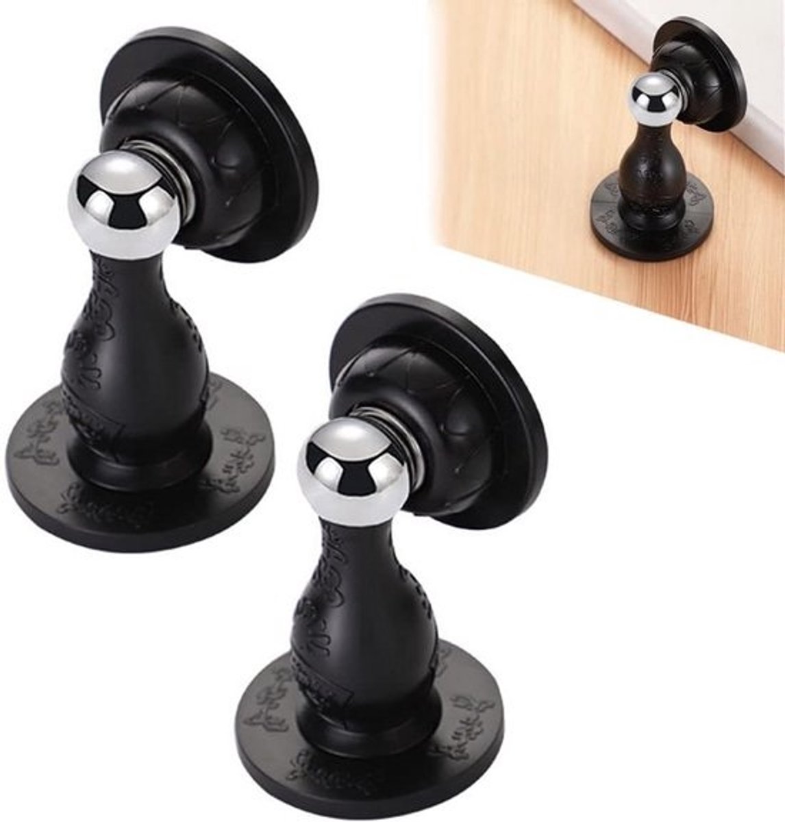 Set van 2 Magnetische Deurstop Roestvrij Staal - Zonder Boren - Deurvastzetter & Muurbeschermer