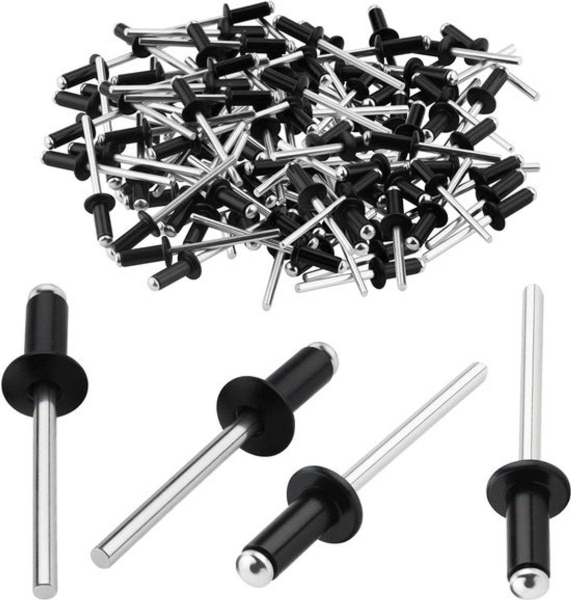120x Zwarte Popklinknagels Aluminium Ringmaat 4.8x12 mm - Set Blindklinknagels voor Montage