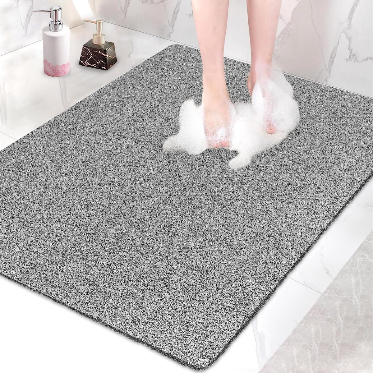Douchemat antislip 80 x 100 cm - Extra groot veiligheidsbadmat met afvoergaten, zacht comfort PVC-Luffa massage antislipmat voor de douche, sneldrogend