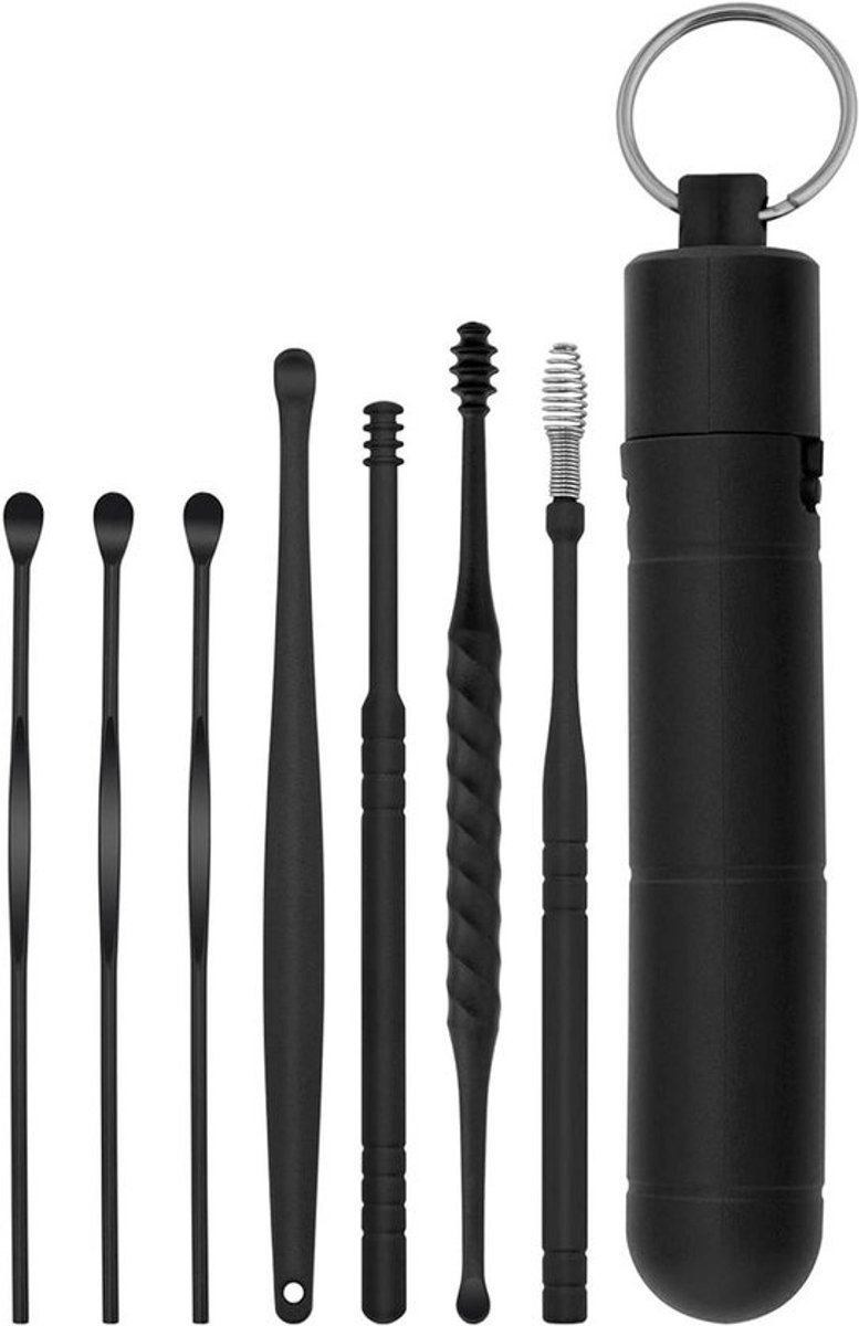 Oorreiniger Set - Oorsmeer Verwijderaar - Hygiënisch Reinigen - Roestvrij Staal - 7 Stuks - Zilver