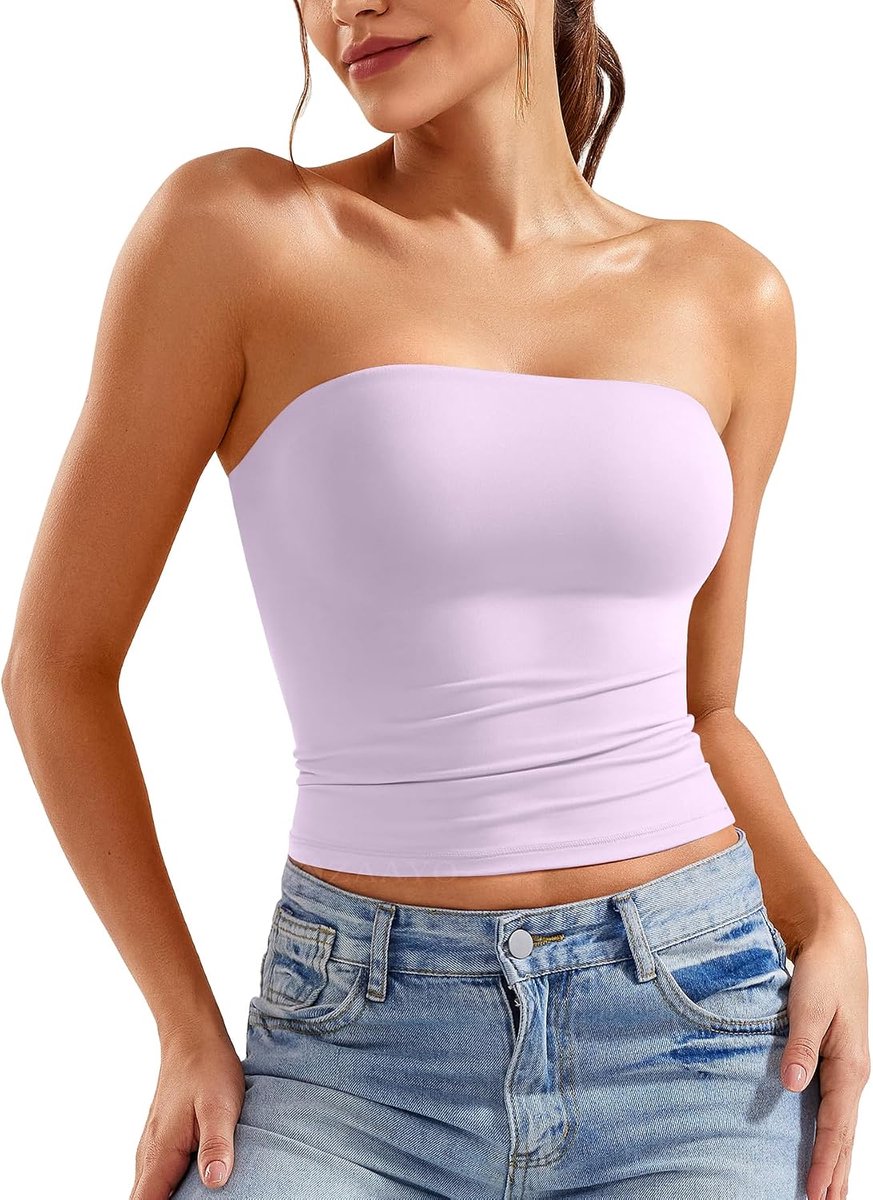 Schoudervrije tube top voor dames, bandeau-top, Y2K, slimfit, crop top, sexy, zomer, top, dubbel gevoerde tanktop