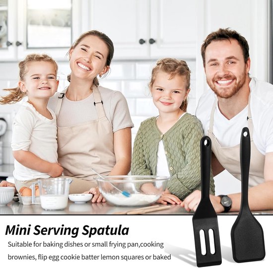 2 Stuks Kleine Siliconen Spatel Mini Spatel Siliconen Hittebestendig Non-stick Serveerschep Dunne Spatels voor Flip Non-stick Friespan Eieren Crêpe Steak Pizza Keuken Koken Flippen Gereedschap (Zwart) — afbeelding 4