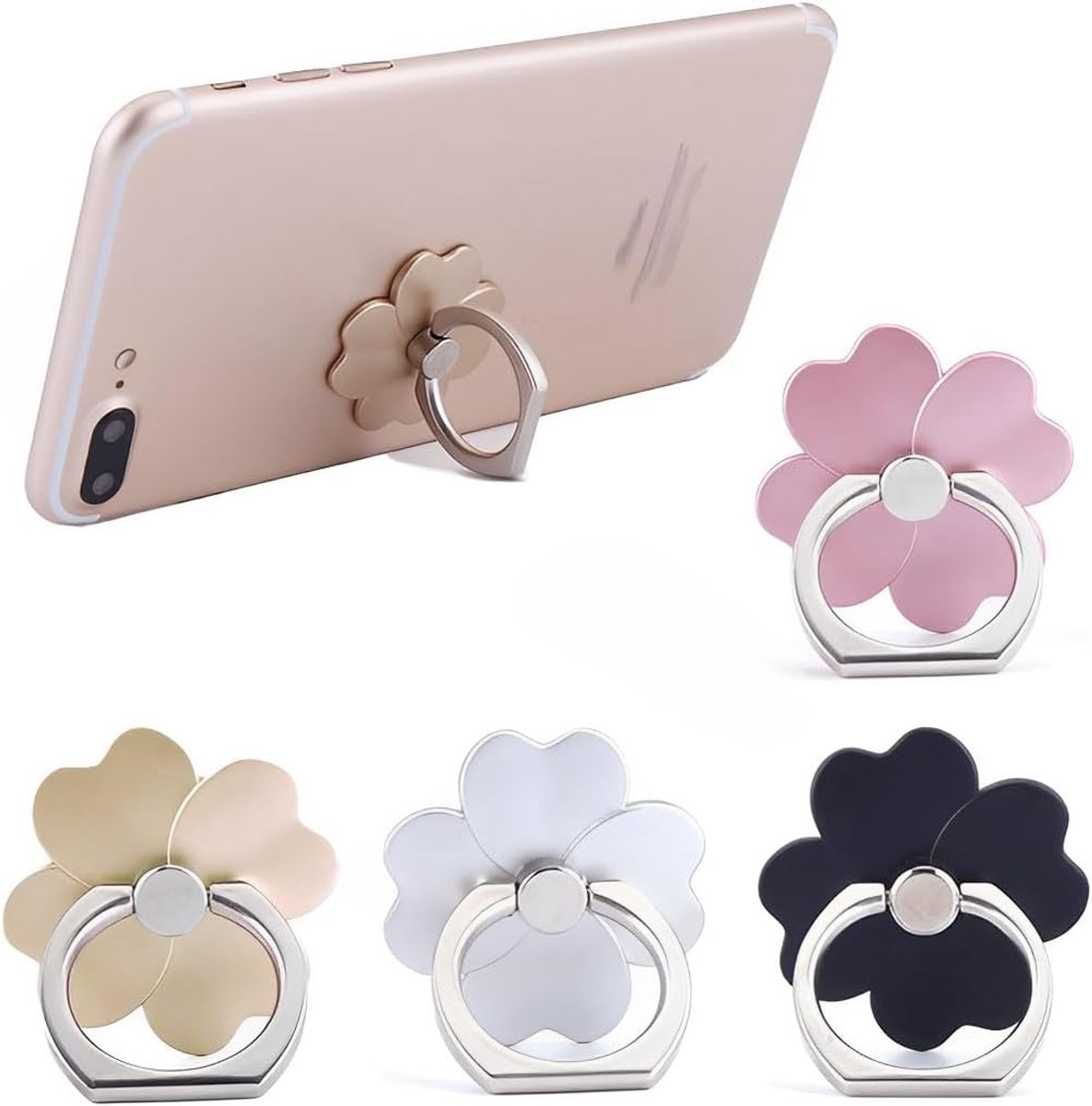 4 stuks telefoonhouders met standaard, bloemenring voor mobiele telefoon, vingergreep, 360° draaibaar