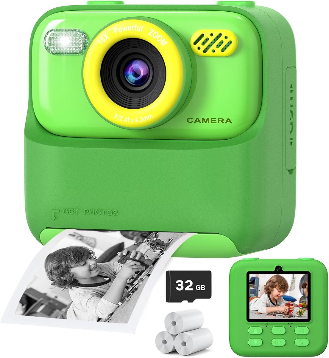 Kids Camera Instant Print voor jongens en meisjes, 1080P HD Dual-Lens Selfie Digitale Camera met Print Papier & 32G Kaart, Kerst Verjaardagscadeaus Speelgoed voor Peuter en Tieners Leeftijd 3
