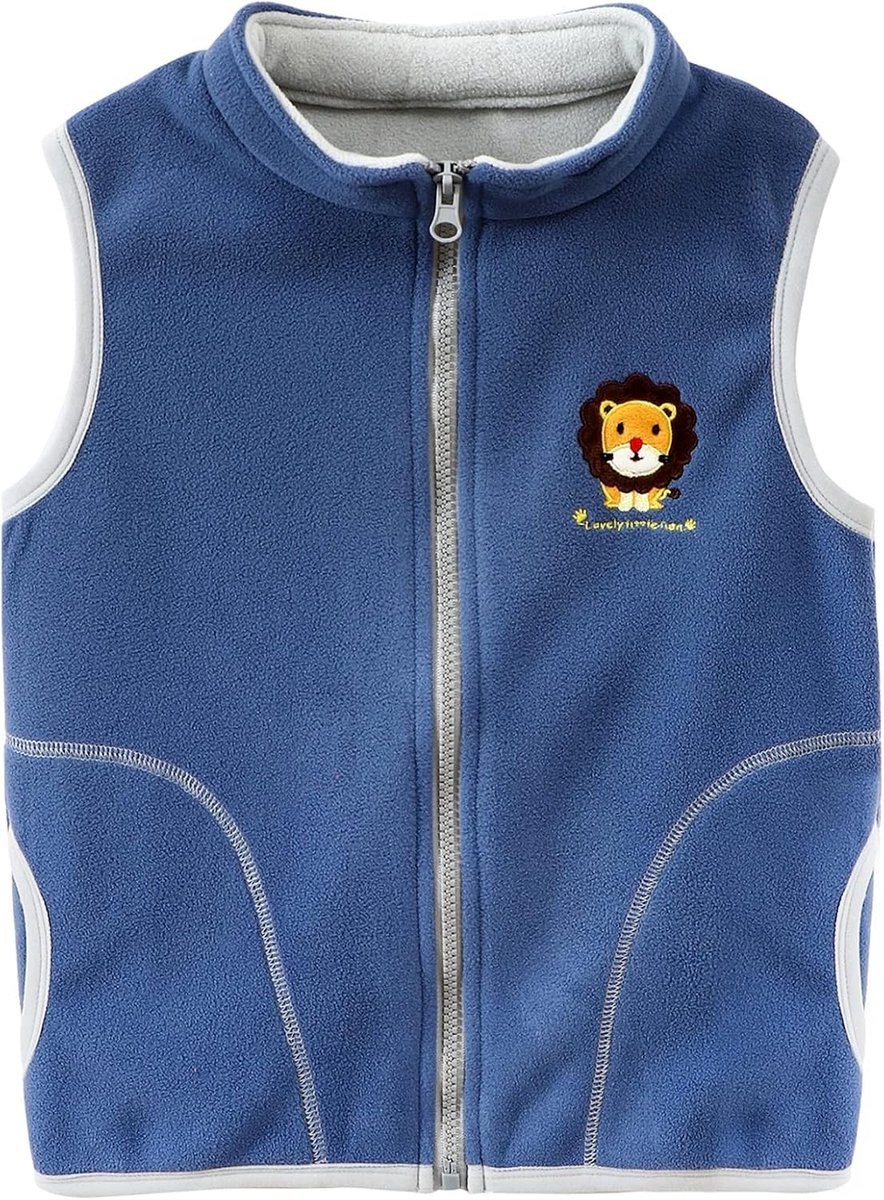 Fleecevest voor baby's, jongens en meisjes, polar fleece, vest, opstaande kraag, ritssluiting, mouwloos, kinderjas, cartoonpatroon