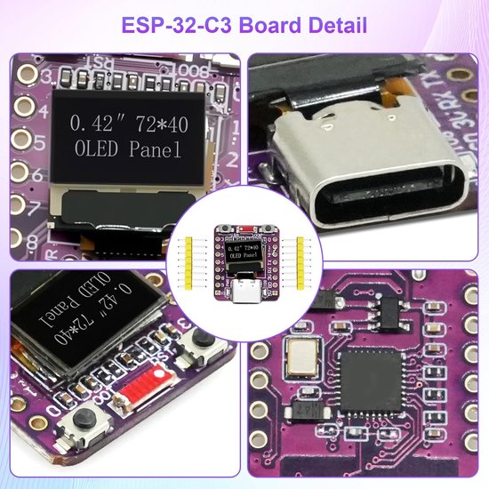 ESP32-C3 module ESP32-C3 OLED ontwikkelingsboard met 0,42 inch oled-display en 2,4 G wifi, bluetooth, 4 MB Flash, USB-poort van type C voor de IoT-ontwikkeling, compatibel met Arduino (2 stuks) — afbeelding 3