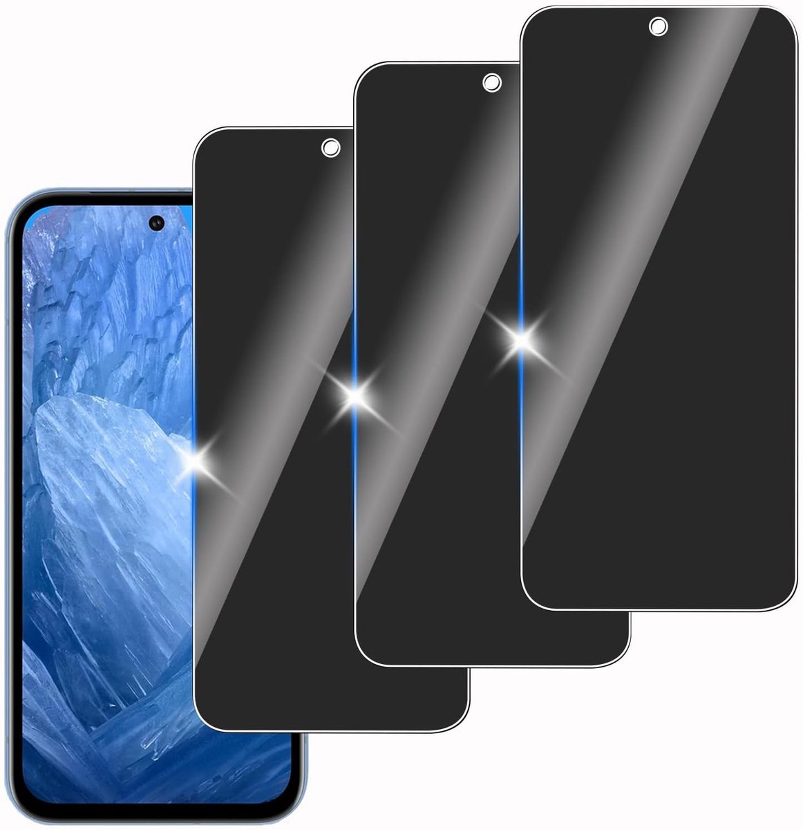 3 stuks anti-spion gehard glas voor Google Pixel 8a, beschermglas voor scherm, bubbelvrij, hardheid 9H, eenvoudig te installeren, krasbestendig