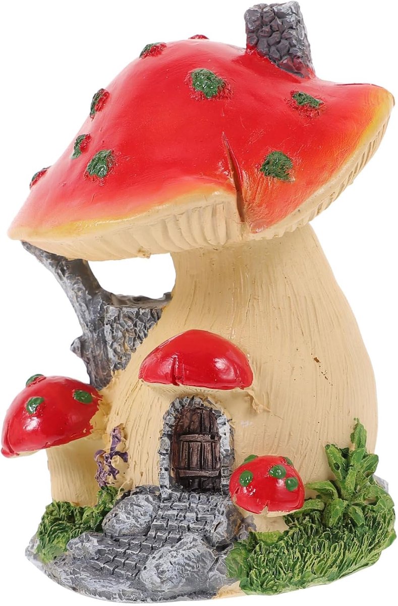 Landschapsdecoratie Hars Miniatuur Tuinmodellen Paddenstoelhuis Voor Buiten Miniatuurtuin Rood Gele