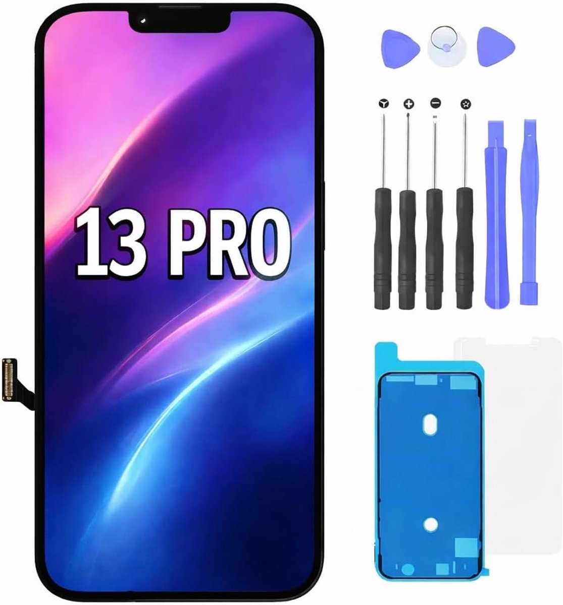 Scherm voor iPhone 13 Pro, 6,1 inch (15,5 cm), vervangend FHD-display met hoge refresh-rate touchscreen, digitizer en complete reparatieset