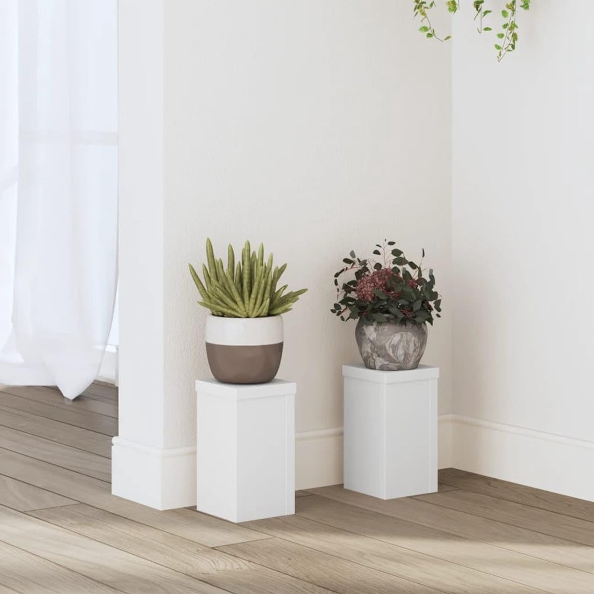 Set van 2 plantenstandaard, bloemenkruk van houtmateriaal, 10 x 10