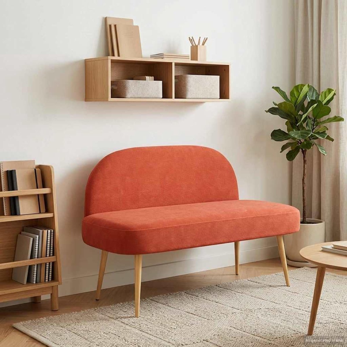 Bank met rugleuning, 110 x 60 x 76 cm, zitbank van corduroy voor woonkamer, hal of slaapkamer, ruimte voor 2 personen, rood-oranje