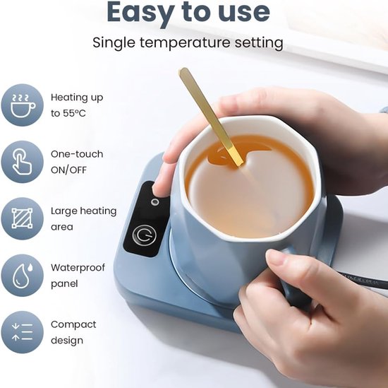 Koffiebekerverwarmer, elektrische koffieverwarmer, intelligente bekerwarmer met aluminium metalen plaat, kantoorgadgets, drankwarmer voor koffie, cacao, melk, cadeau voor - blauw — afbeelding 4