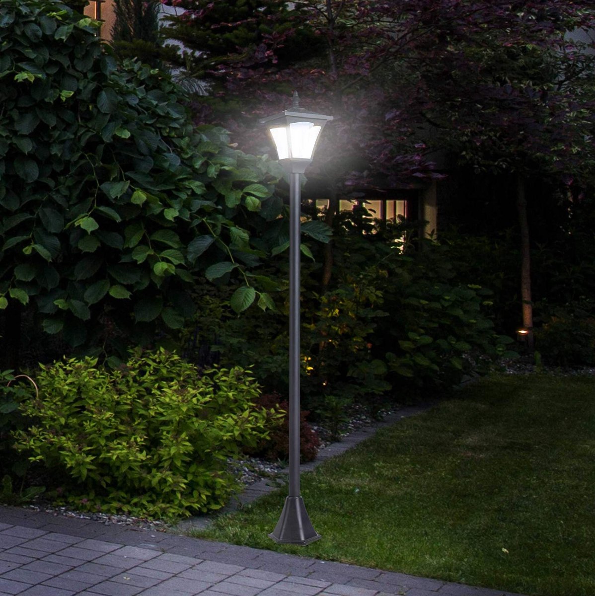 Zonne Tuinlantaarn – Led – 15 x 15 x 120 cm – Kunststof – Zwart – Wegverlichting – IP44 – Lichtsensor