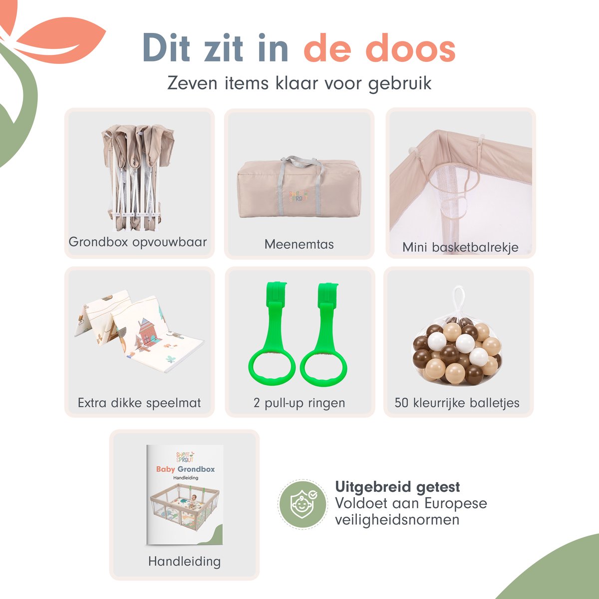 Sweet Sprout Grondbox Inklapbaar - 180x120x66cm - Voor kinderen - Inclusief speelmat foam - Babygym - Playpen - Baby box - Baby bed - Babynestje - Kruipbox - Speelbox - Speelgoed jongens & meisjes 1, 2, 3 jaar - Beige – foto 8