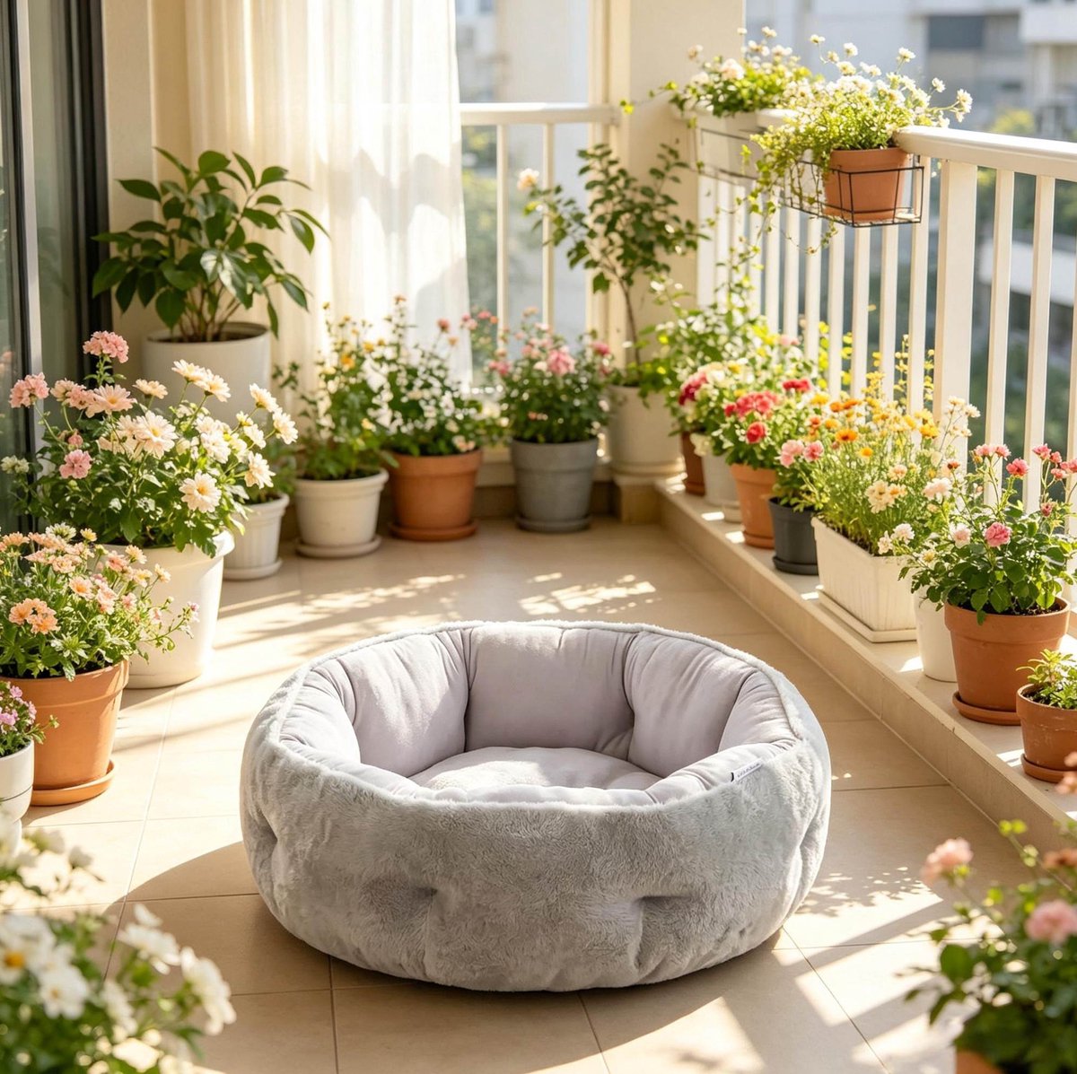 Dierenmand – Omkeerbaar Rond Kattenbed – 62 cm – Pluche en Katoen – Lichtgrijs – Voor Katten en Kleine Honden