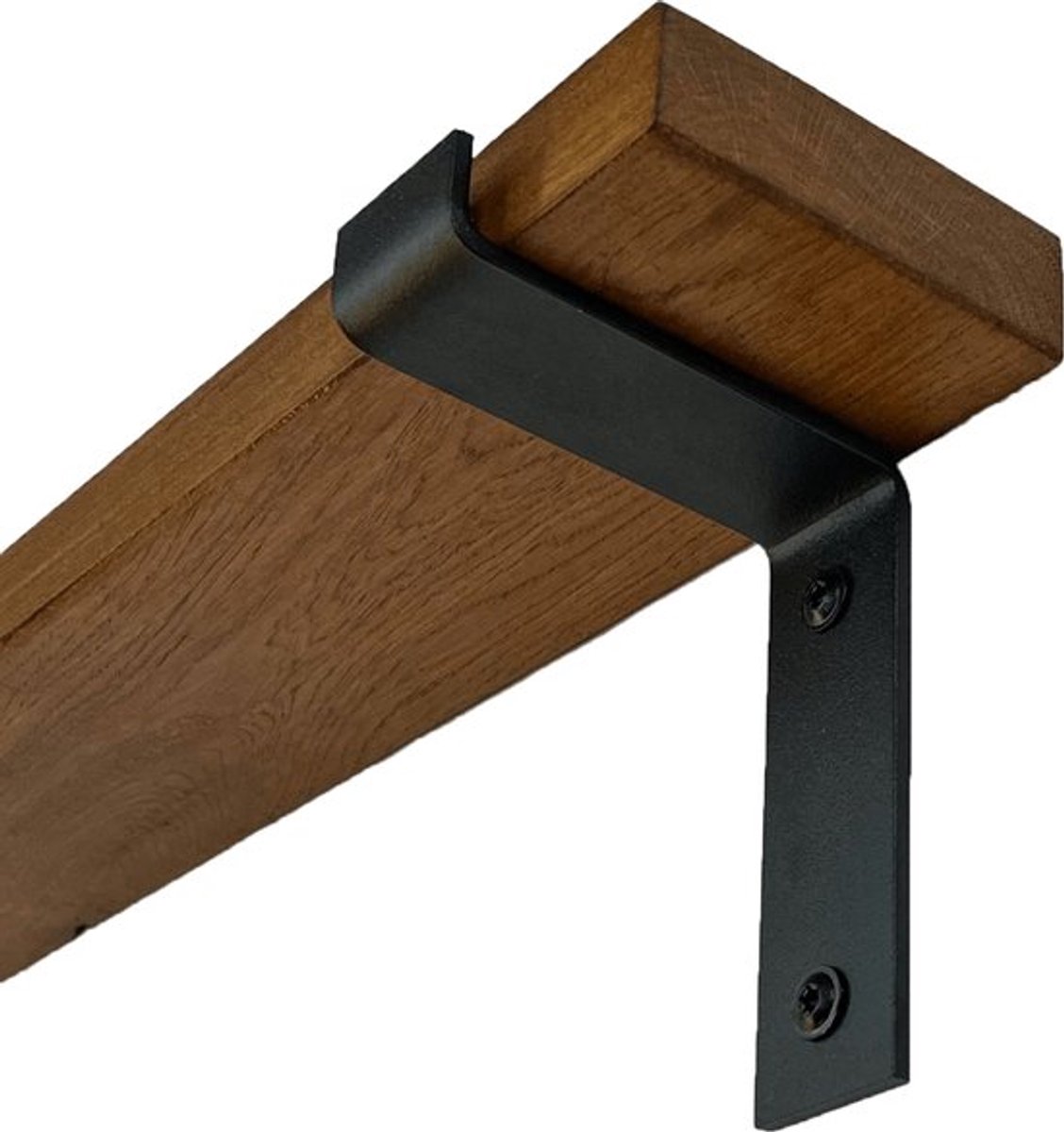 GoudmetHout Donkere Eiken Wandplank - 260x10 cm - Plankdragers L Mat Zwart Donker eiken